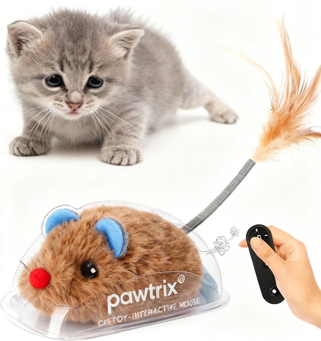 pawtrix® Realistic Fluffy Squeaky Mouse Cat Toy - Ignite Your Kitty’s Inner Jungle Hunter, Endless Pouncing, Chasing & Trophy-Hunting Adventures! 🐾